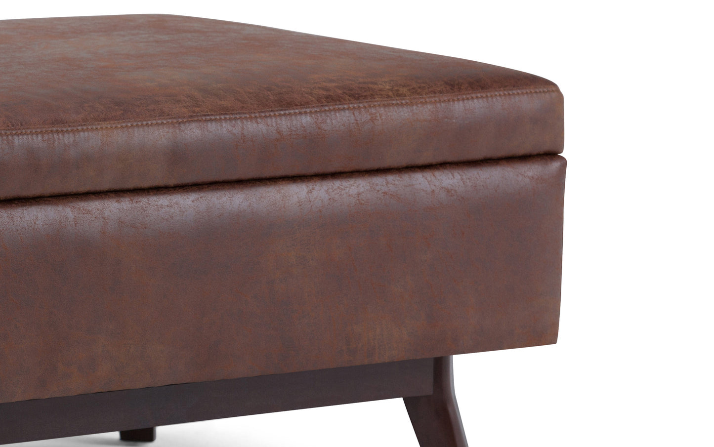 Distressed Saddle Brown Distressed Vegan Leather | Owen Small Coffee Table Ottoman in Distressed Vegan Leather