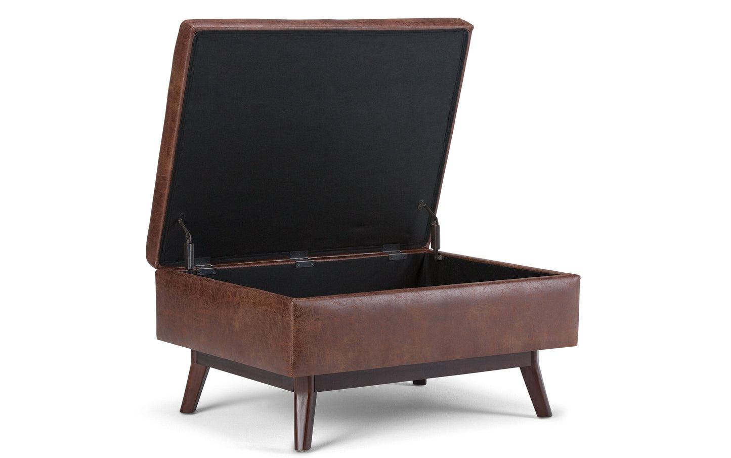 Distressed Saddle Brown Distressed Vegan Leather | Owen Small Coffee Table Ottoman in Distressed Vegan Leather