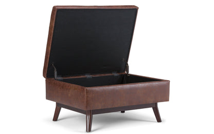 Distressed Saddle Brown Distressed Vegan Leather | Owen Small Coffee Table Ottoman in Distressed Vegan Leather