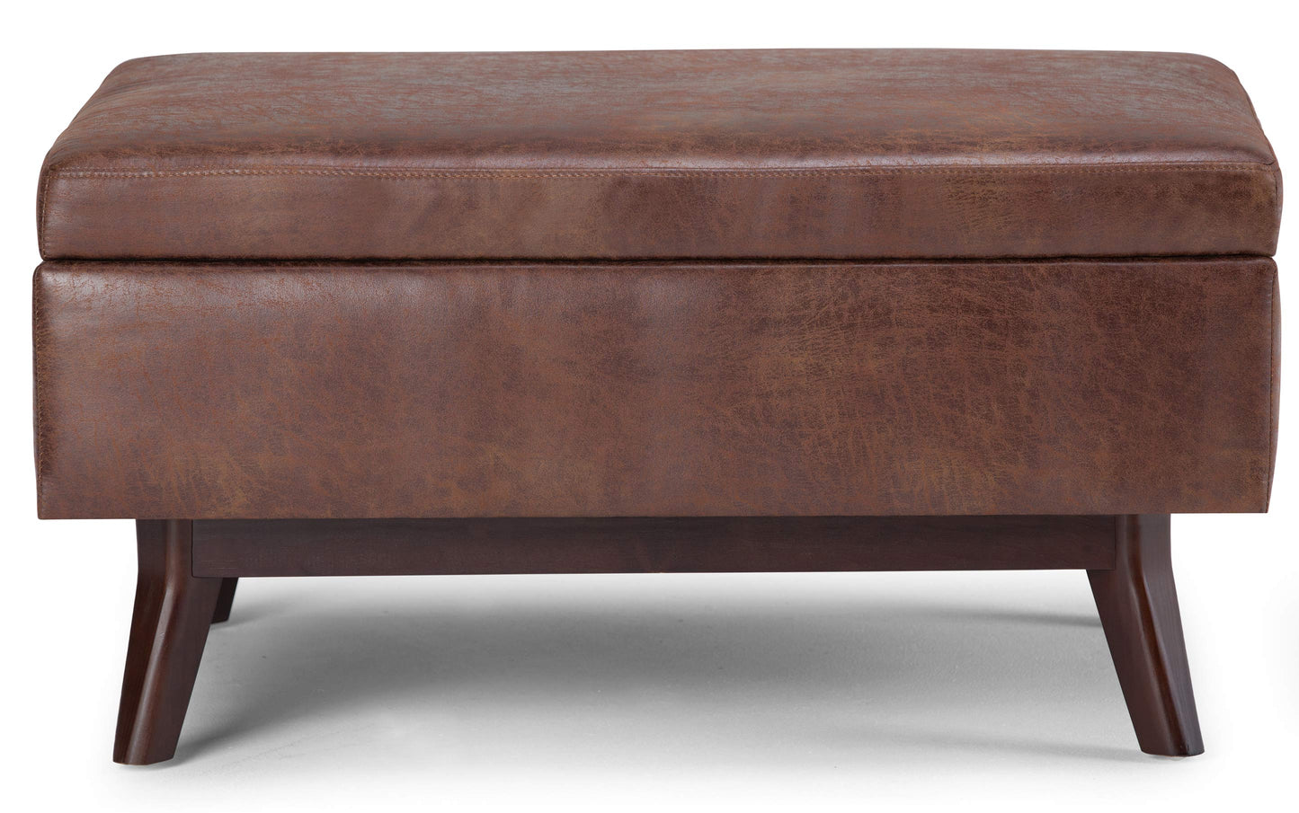 Distressed Saddle Brown Distressed Vegan Leather | Owen Small Coffee Table Ottoman in Distressed Vegan Leather