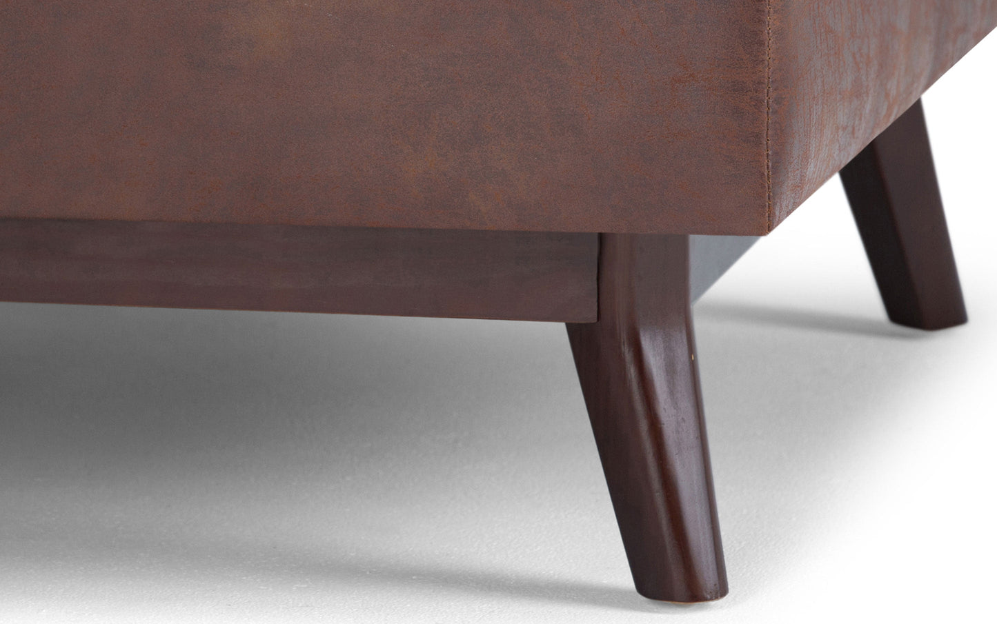 Distressed Saddle Brown Distressed Vegan Leather | Owen Small Coffee Table Ottoman in Distressed Vegan Leather
