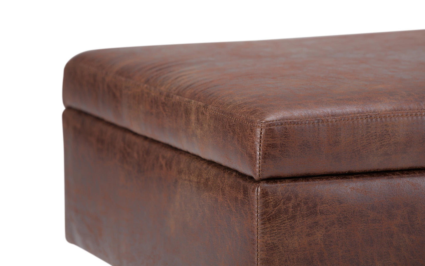 Distressed Saddle Brown Distressed Vegan Leather | Owen Small Coffee Table Ottoman in Distressed Vegan Leather