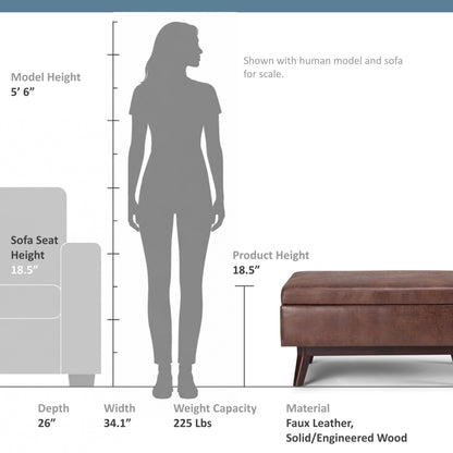 Distressed Saddle Brown Distressed Vegan Leather | Owen Small Coffee Table Ottoman in Distressed Vegan Leather