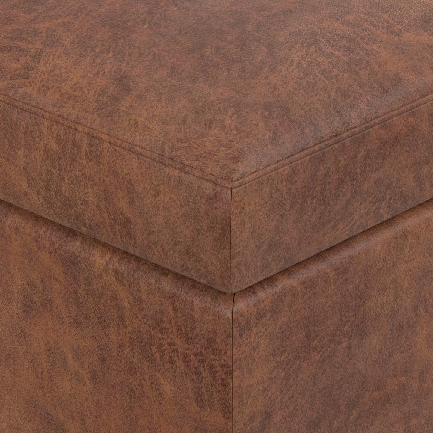 Distressed Saddle Brown Distressed Vegan Leather | Owen Small Coffee Table Ottoman in Distressed Vegan Leather