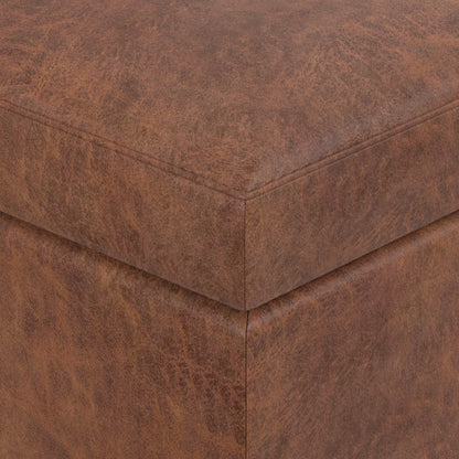 Distressed Saddle Brown Distressed Vegan Leather | Owen Small Coffee Table Ottoman in Distressed Vegan Leather