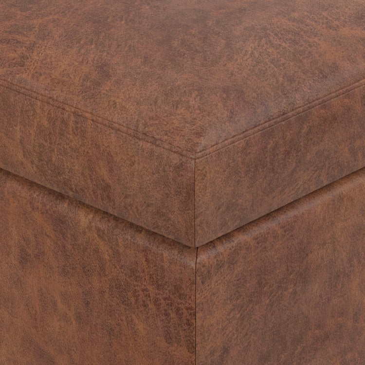 Distressed Saddle Brown Distressed Vegan Leather | Owen Small Coffee Table Ottoman in Distressed Vegan Leather