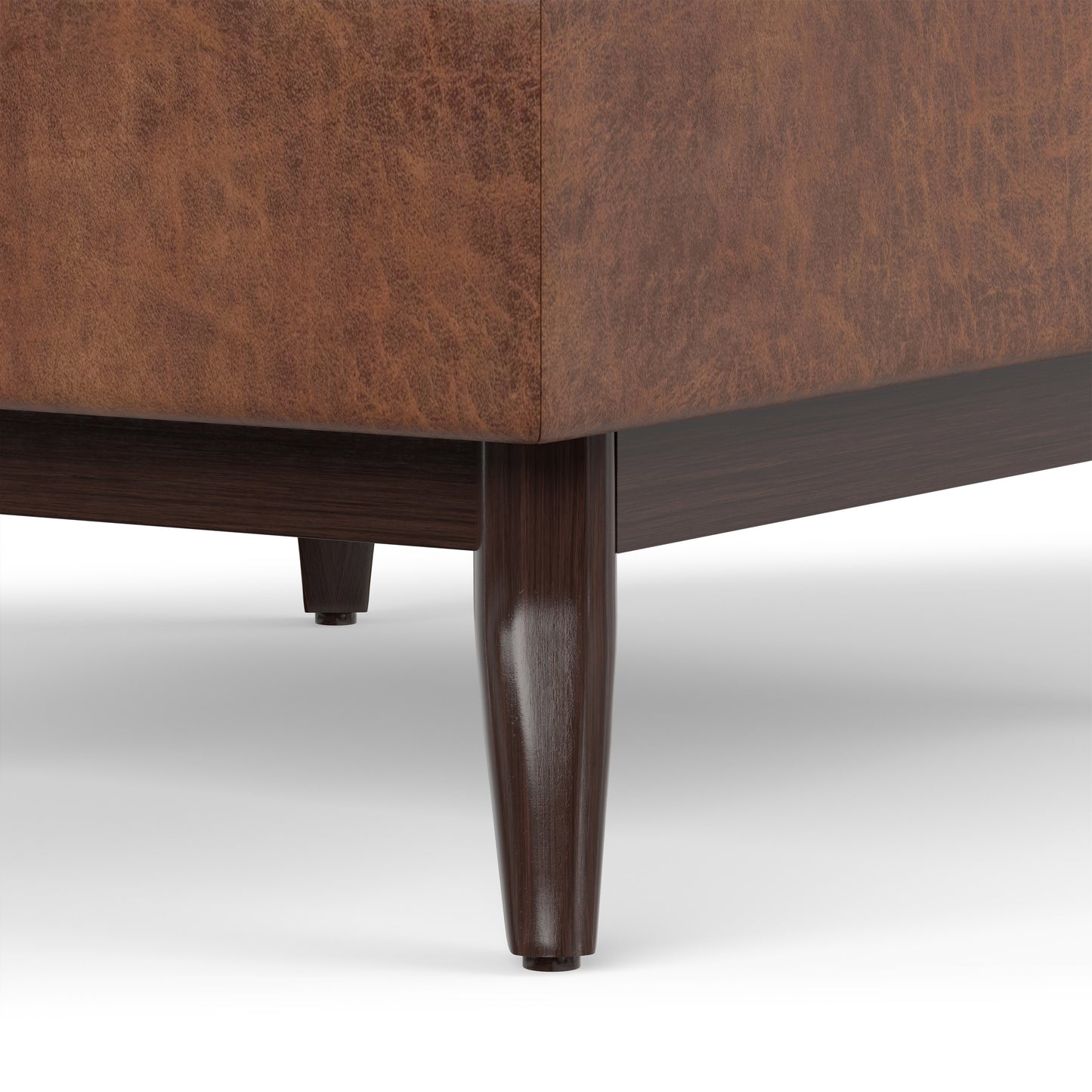 Distressed Saddle Brown Distressed Vegan Leather | Owen Small Coffee Table Ottoman in Distressed Vegan Leather