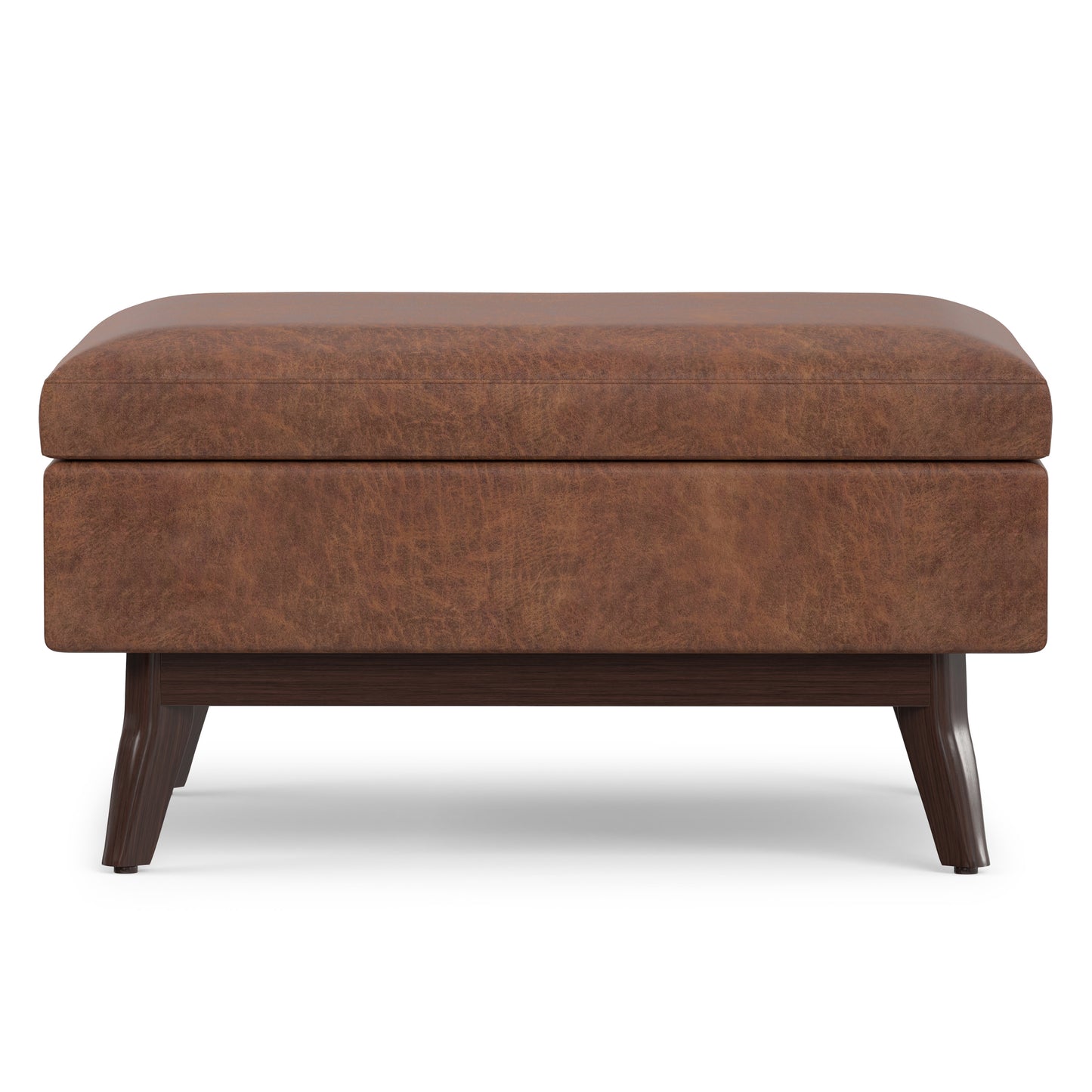 Distressed Saddle Brown Distressed Vegan Leather | Owen Small Coffee Table Ottoman in Distressed Vegan Leather