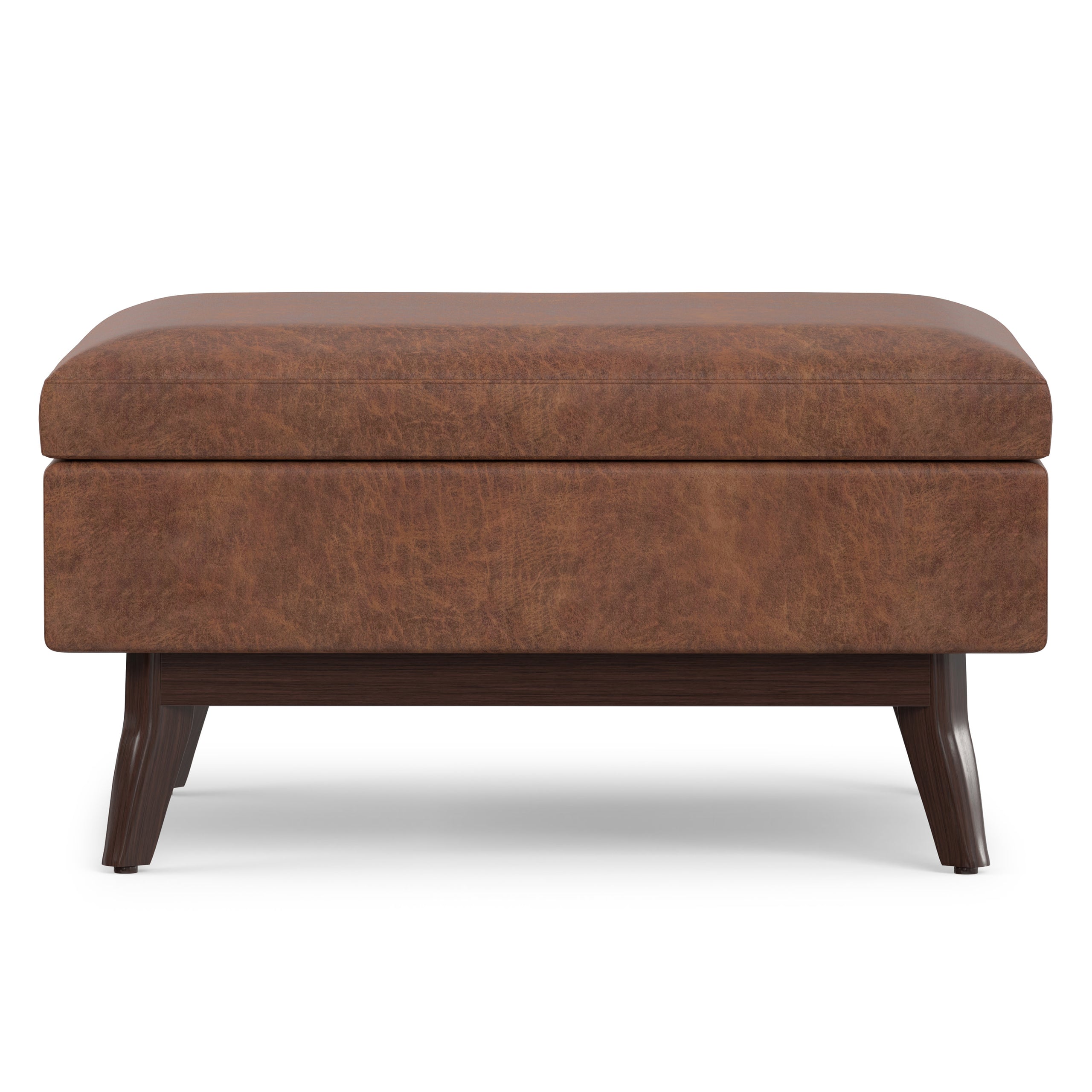 Distressed Saddle Brown Distressed Vegan Leather | Owen Small Coffee Table Ottoman in Distressed Vegan Leather