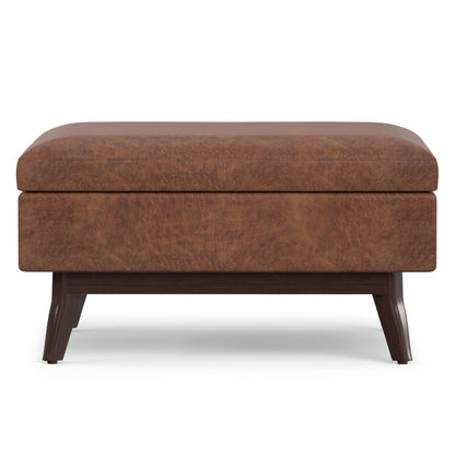 Distressed Saddle Brown Distressed Vegan Leather | Owen Small Coffee Table Ottoman in Distressed Vegan Leather
