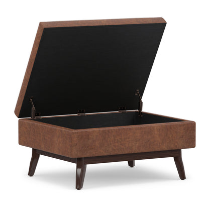 Distressed Saddle Brown Distressed Vegan Leather | Owen Small Coffee Table Ottoman in Distressed Vegan Leather
