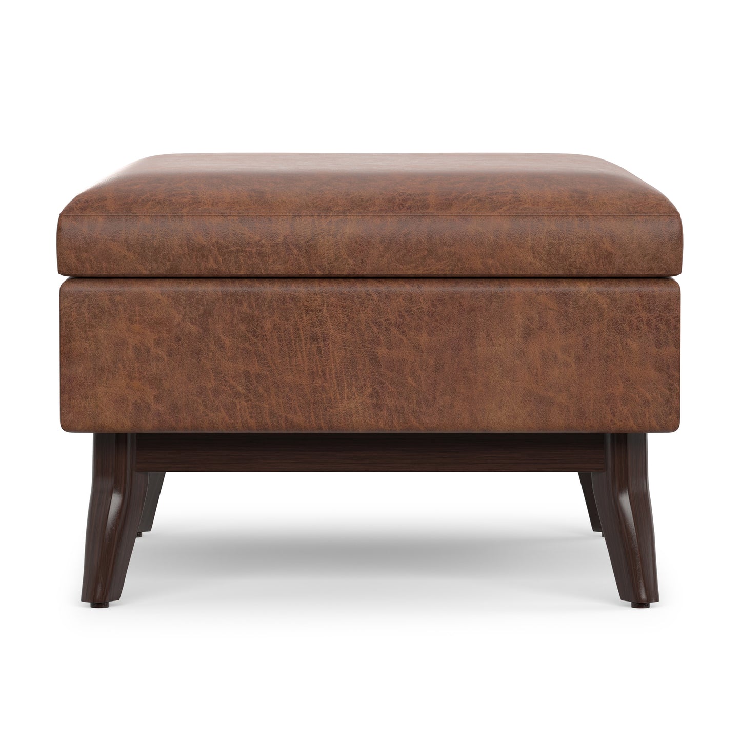 Distressed Saddle Brown Distressed Vegan Leather | Owen Small Coffee Table Ottoman in Distressed Vegan Leather