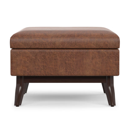 Distressed Saddle Brown Distressed Vegan Leather | Owen Small Coffee Table Ottoman in Distressed Vegan Leather