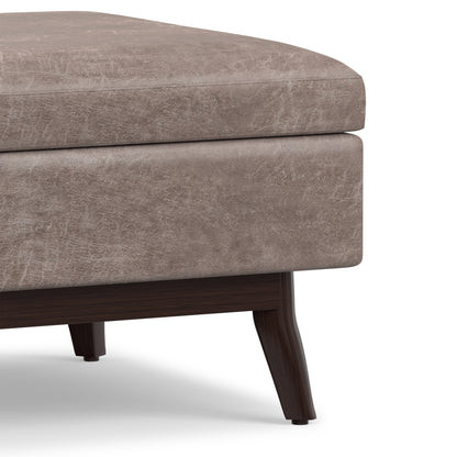 Distressed Grey Taupe Distressed Vegan Leather | Owen Coffee Table Ottoman with Storage