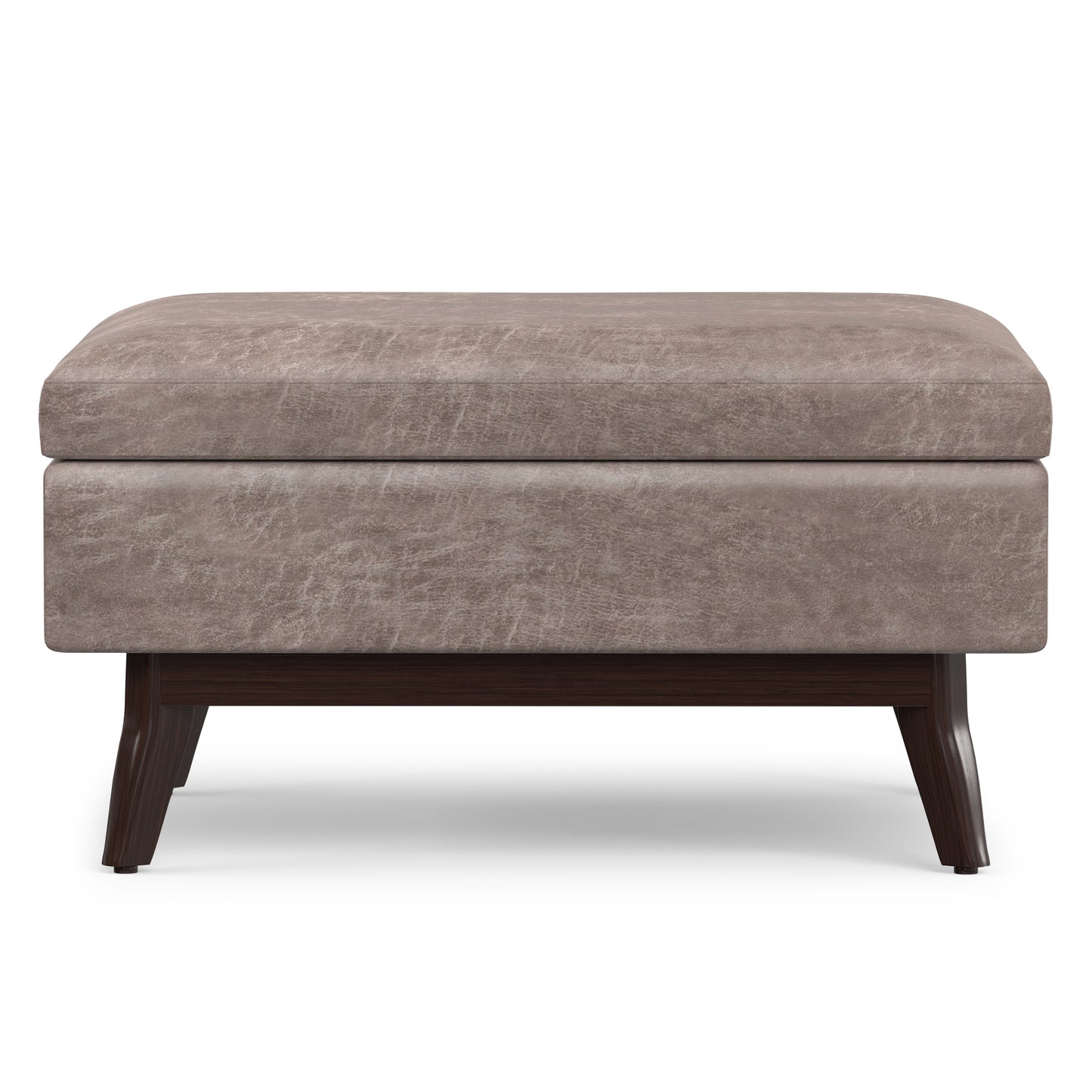 Distressed Grey Taupe Distressed Vegan Leather | Owen Coffee Table Ottoman with Storage