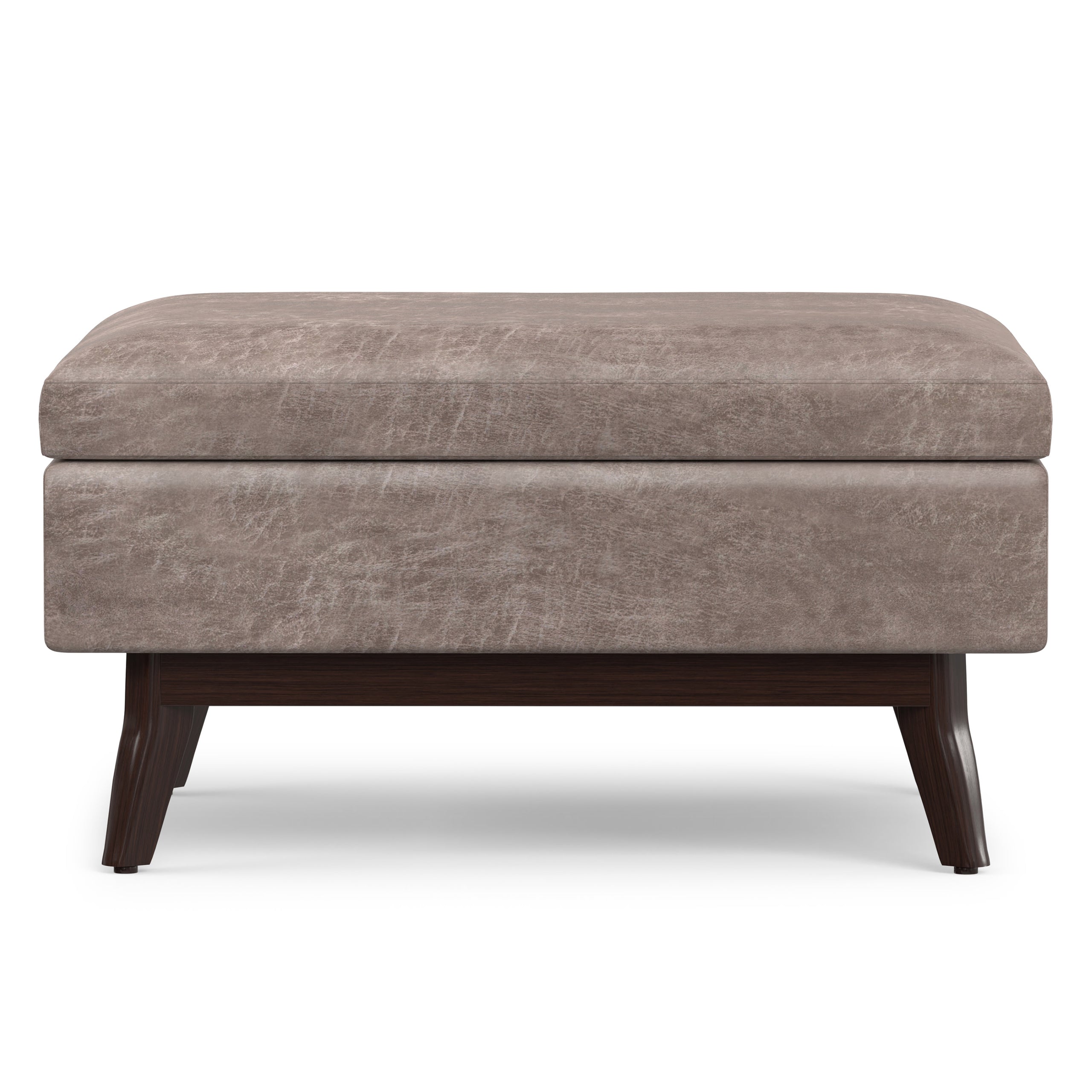 Distressed Grey Taupe Distressed Vegan Leather | Owen Coffee Table Ottoman with Storage