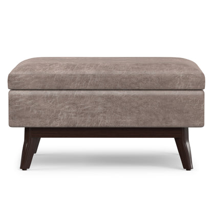 Distressed Grey Taupe Distressed Vegan Leather | Owen Coffee Table Ottoman with Storage