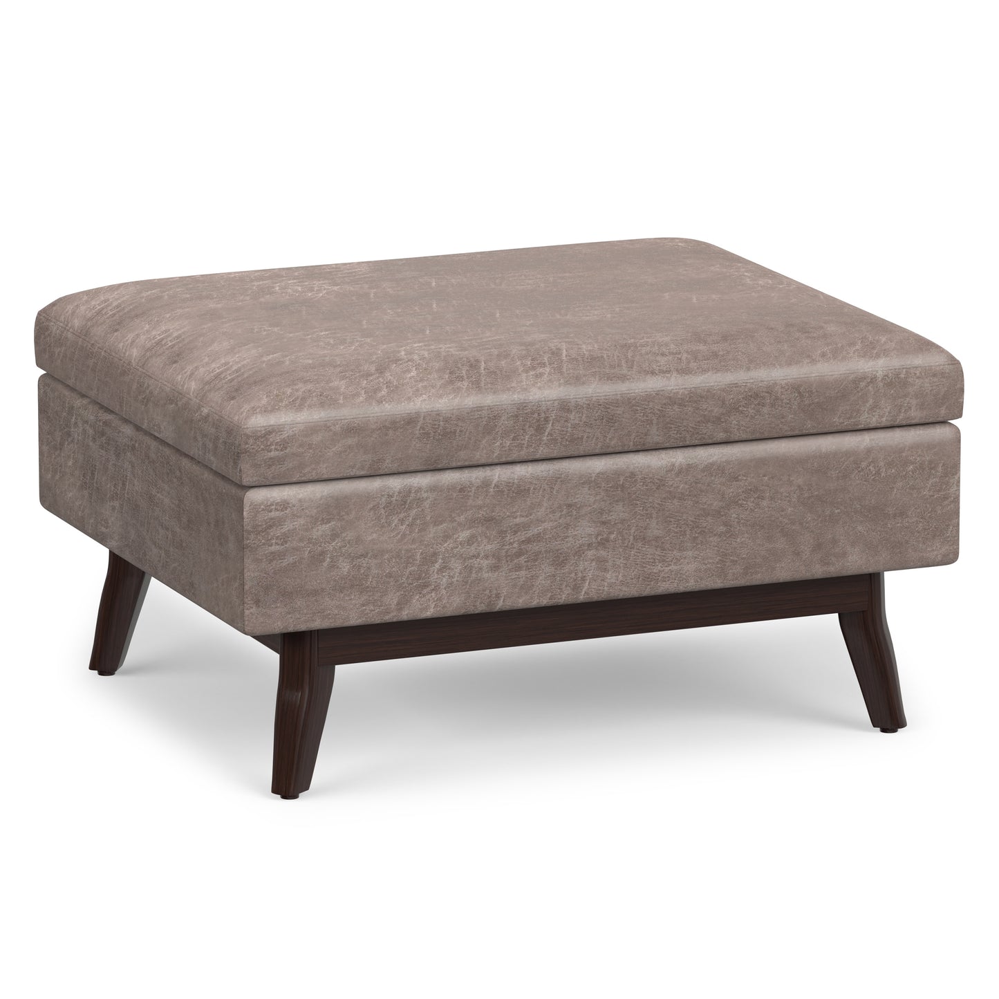 Distressed Grey Taupe Distressed Vegan Leather | Owen Coffee Table Ottoman with Storage