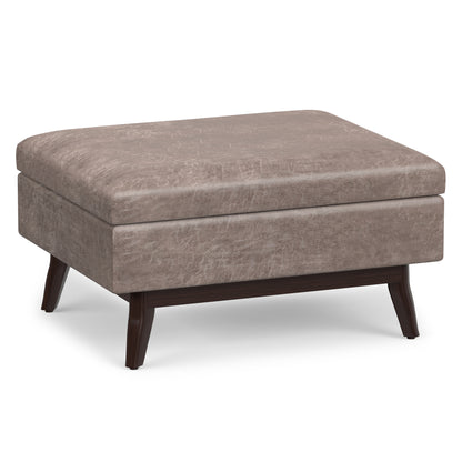 Distressed Grey Taupe Distressed Vegan Leather | Owen Coffee Table Ottoman with Storage