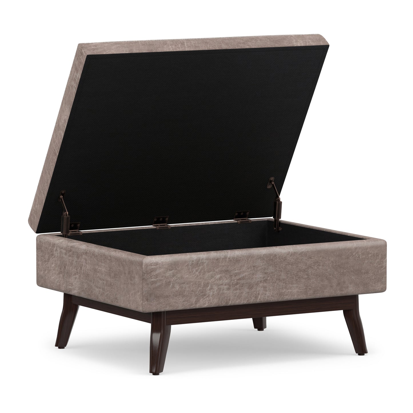 Distressed Grey Taupe Distressed Vegan Leather | Owen Coffee Table Ottoman with Storage