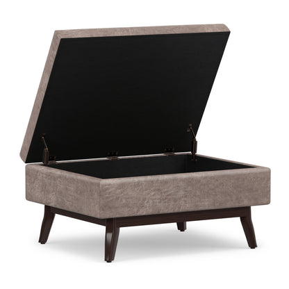 Distressed Grey Taupe Distressed Vegan Leather | Owen Coffee Table Ottoman with Storage