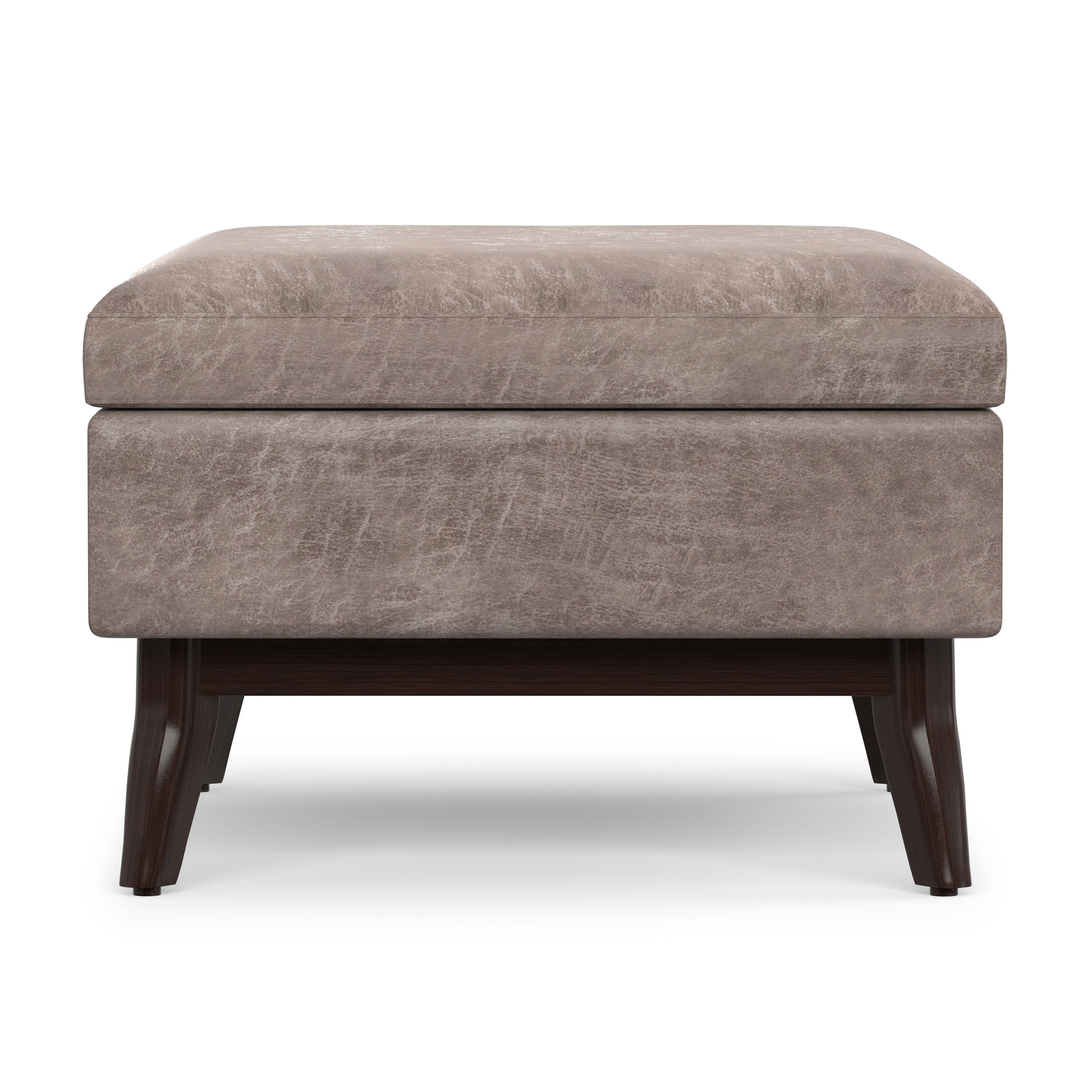 Distressed Grey Taupe Distressed Vegan Leather | Owen Coffee Table Ottoman with Storage