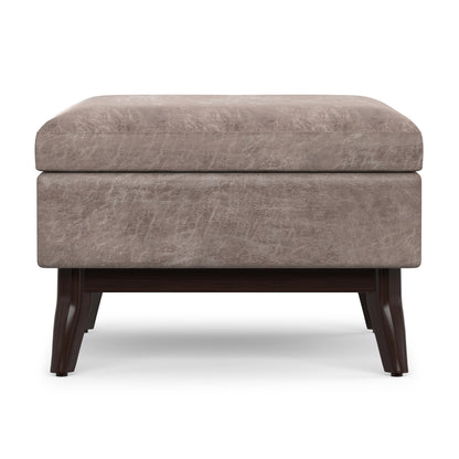 Distressed Grey Taupe Distressed Vegan Leather | Owen Coffee Table Ottoman with Storage