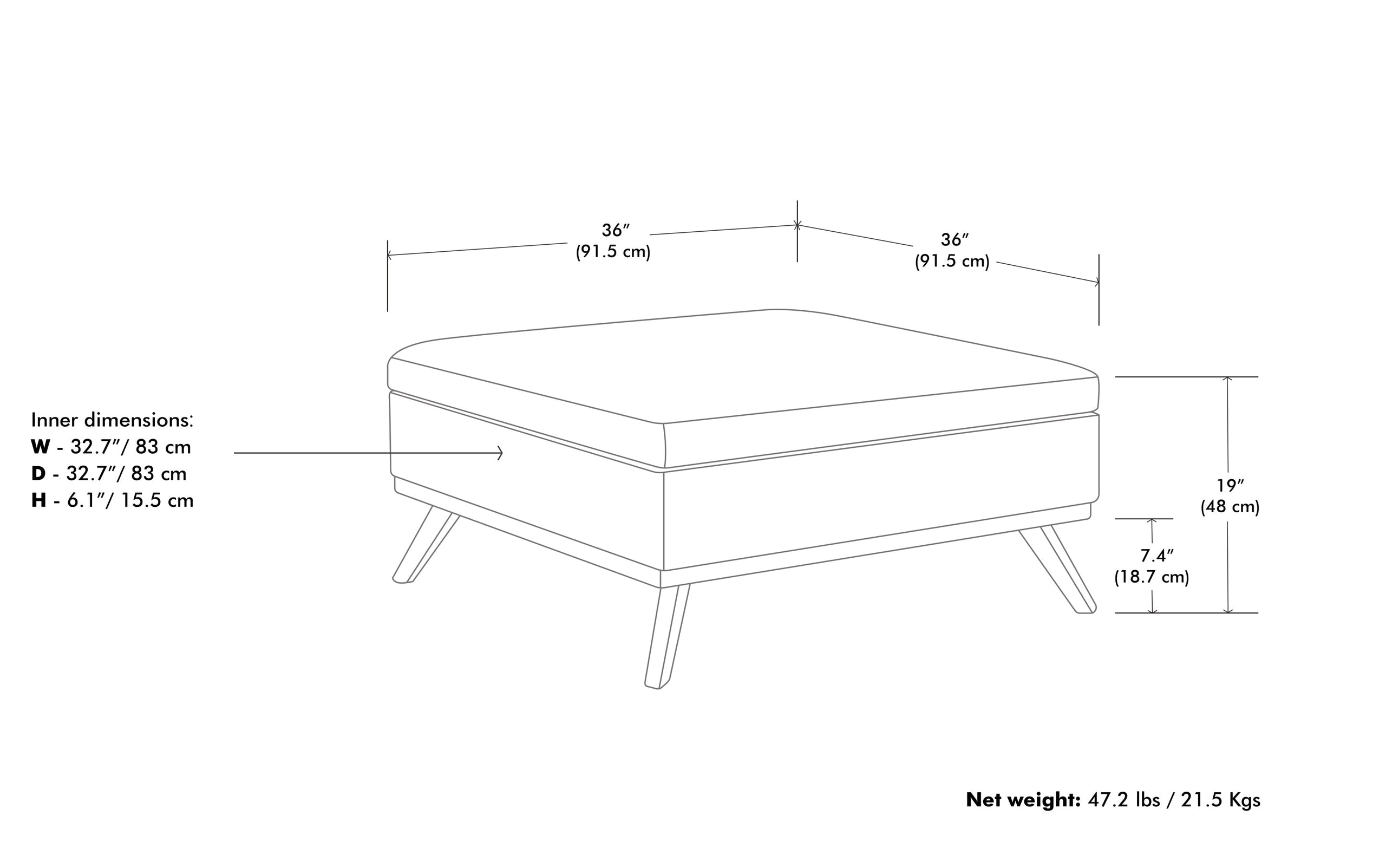 Ebony Tweed Style Fabric | Owen Coffee Table Ottoman with Storage