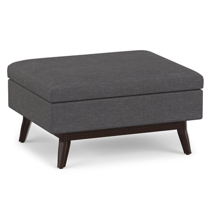 Slate Grey Linen Style Fabric | Owen Small Coffee Table Ottoman in Linen