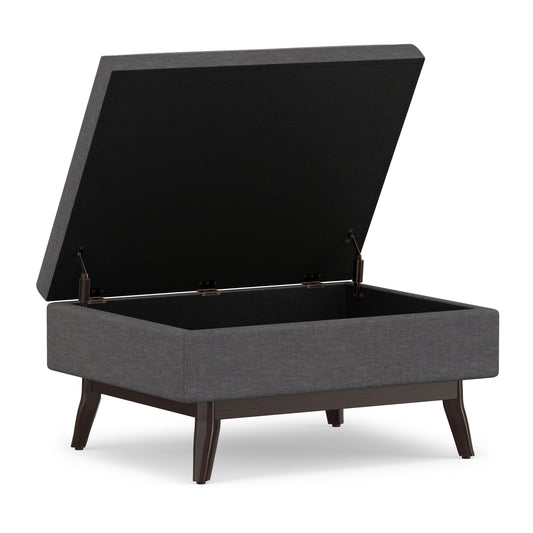 Slate Grey Linen Style Fabric | Owen Small Coffee Table Ottoman in Linen