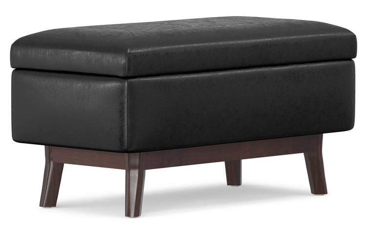 Distressed Black Distressed Vegan Leather | Owen Small Rectangular Storage Ottoman