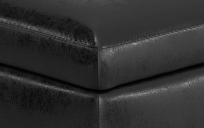 Distressed Black Distressed Vegan Leather | Owen Small Rectangular Storage Ottoman