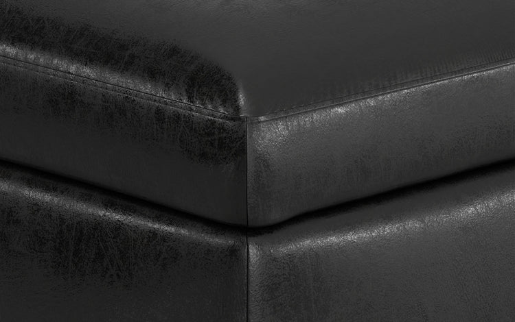 Distressed Black Distressed Vegan Leather | Owen Small Rectangular Storage Ottoman
