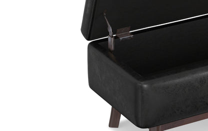 Distressed Black Distressed Vegan Leather | Owen Small Rectangular Storage Ottoman