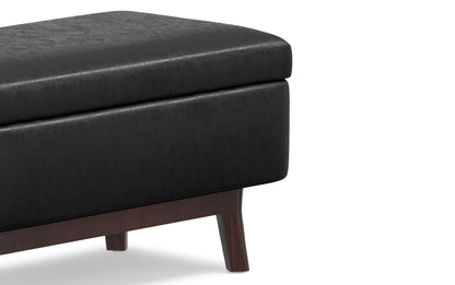 Distressed Black Distressed Vegan Leather | Owen Small Rectangular Storage Ottoman