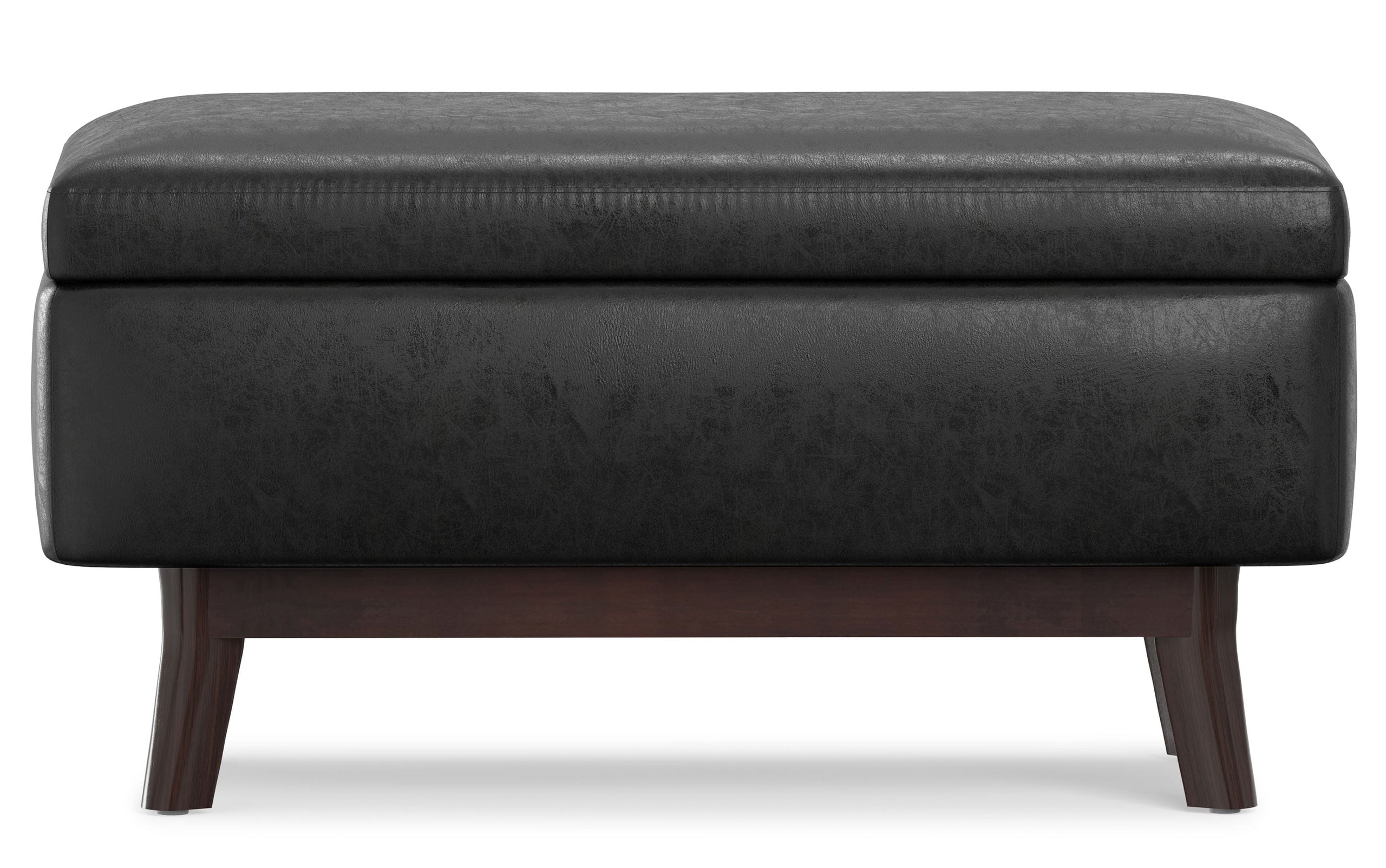Distressed Black Distressed Vegan Leather | Owen Small Rectangular Storage Ottoman