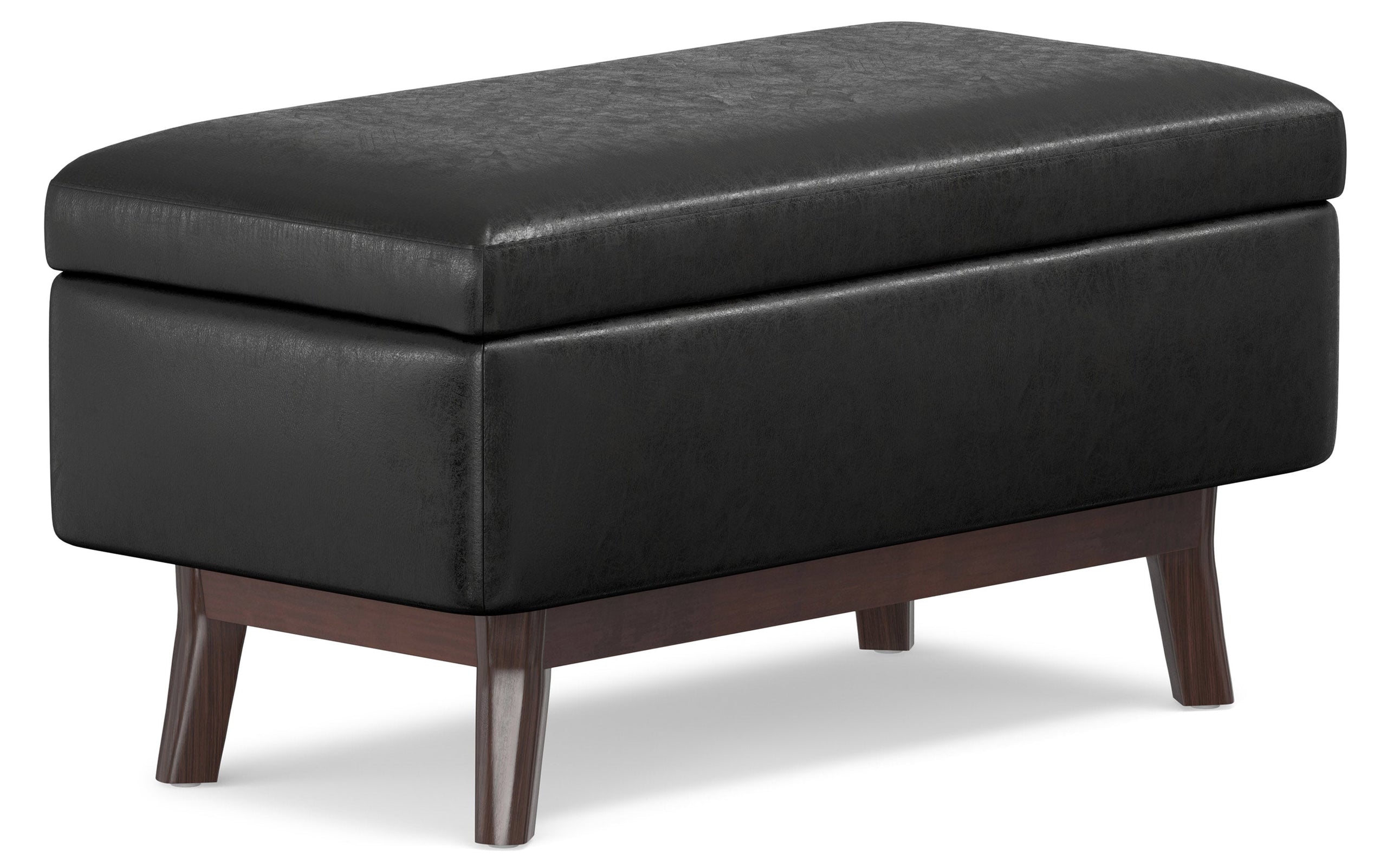 Distressed Black Distressed Vegan Leather | Owen Small Rectangular Storage Ottoman