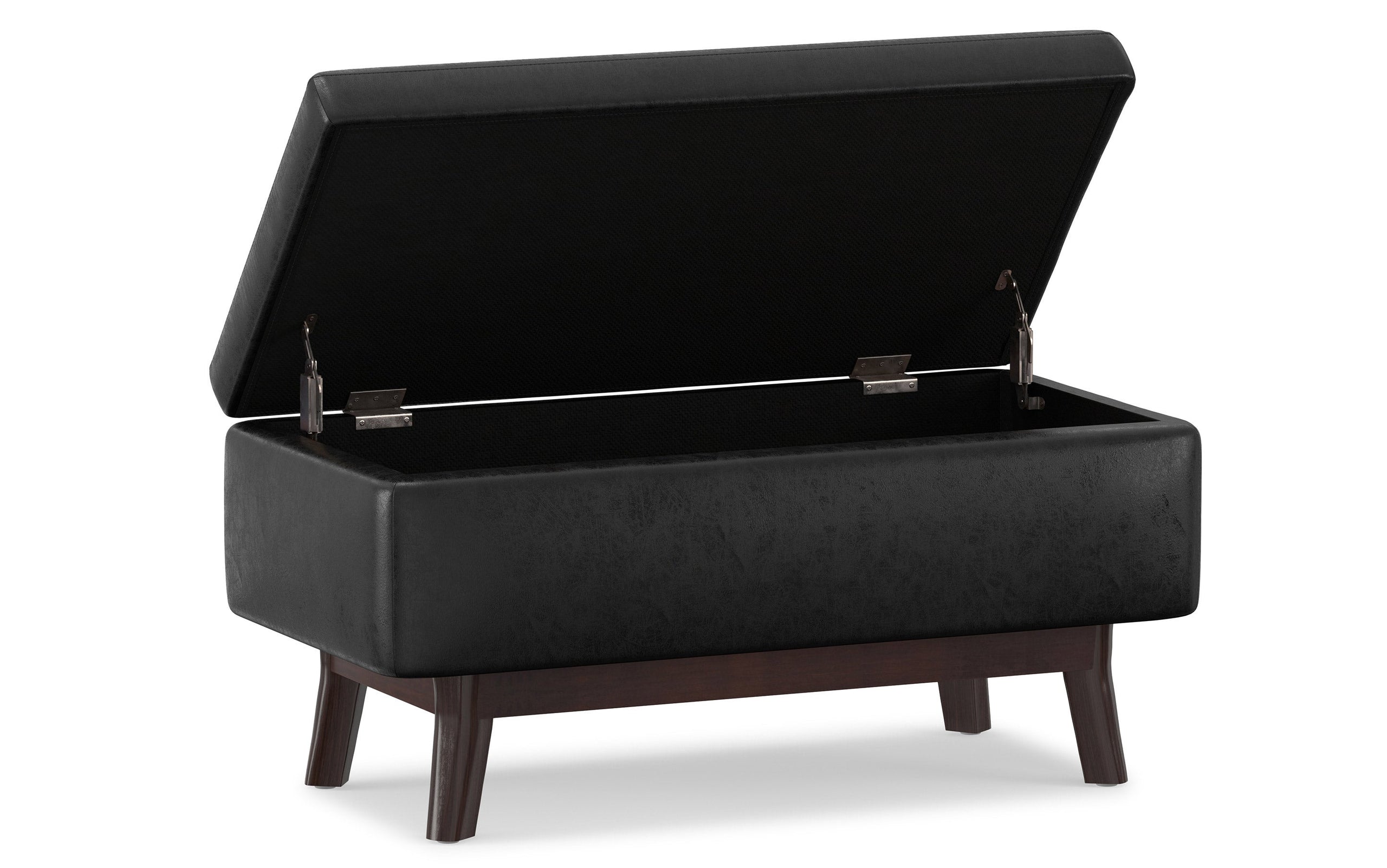 Distressed Black Distressed Vegan Leather | Owen Small Rectangular Storage Ottoman
