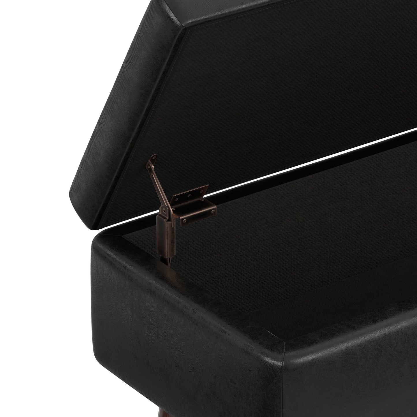 Distressed Black Distressed Vegan Leather | Owen Small Rectangular Storage Ottoman in Distressed Vegan Leather