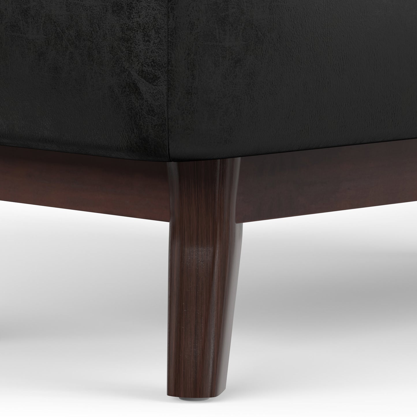 Distressed Black Distressed Vegan Leather | Owen Small Rectangular Storage Ottoman in Distressed Vegan Leather