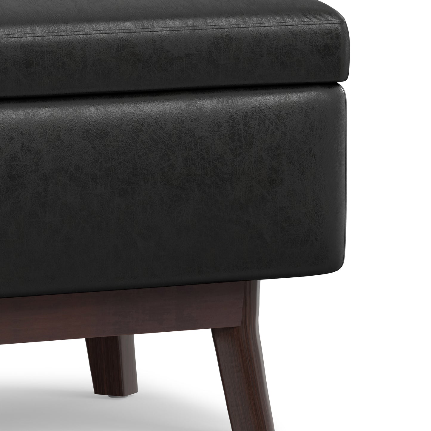 Distressed Black Distressed Vegan Leather | Owen Small Rectangular Storage Ottoman in Distressed Vegan Leather