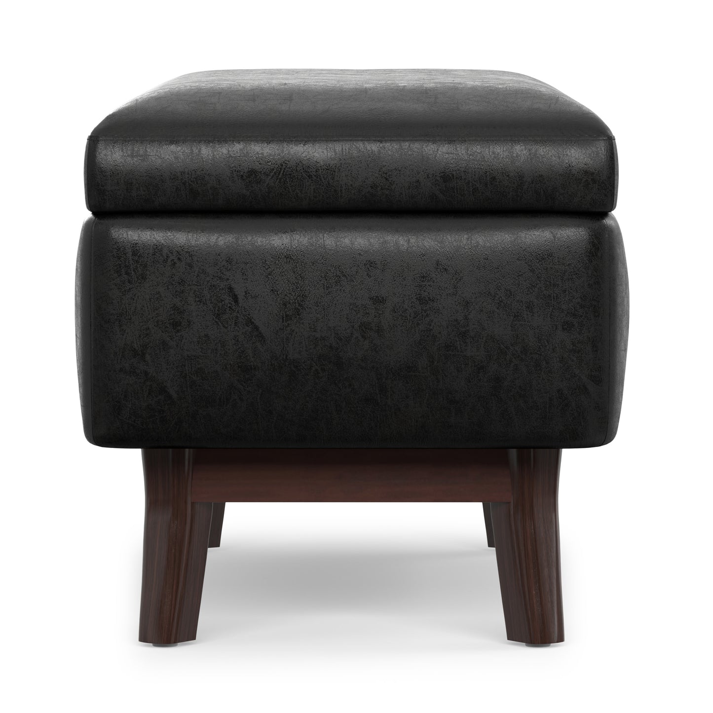 Distressed Black Distressed Vegan Leather | Owen Small Rectangular Storage Ottoman in Distressed Vegan Leather