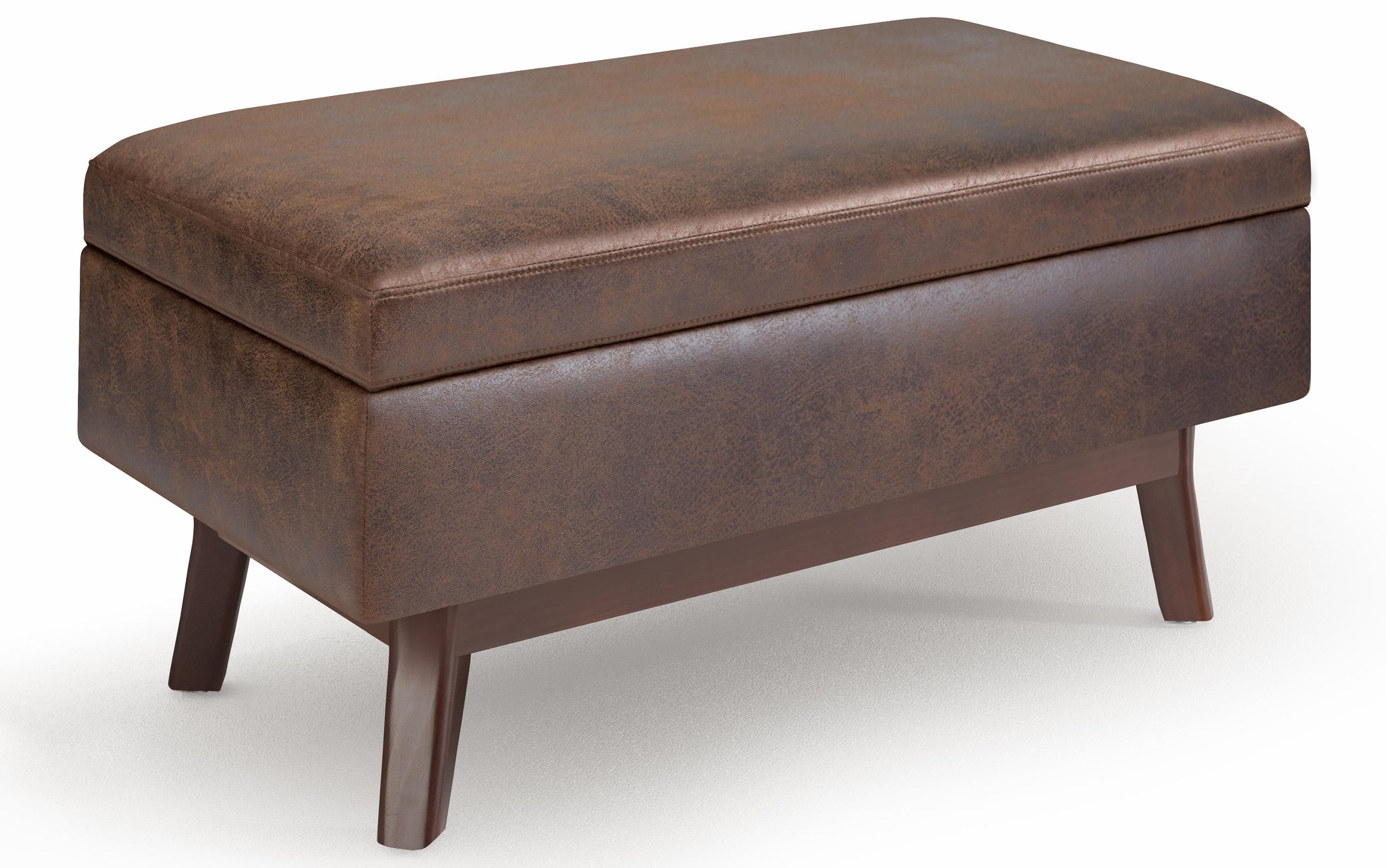 Distressed Chestnut Brown Distressed Vegan Leather | Owen Small Rectangular Storage Ottoman