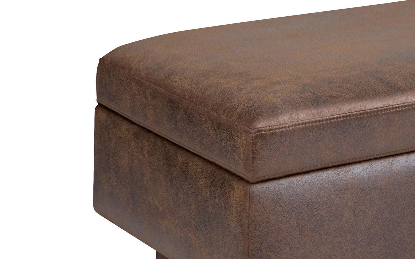 Distressed Chestnut Brown Distressed Vegan Leather | Owen Small Rectangular Storage Ottoman