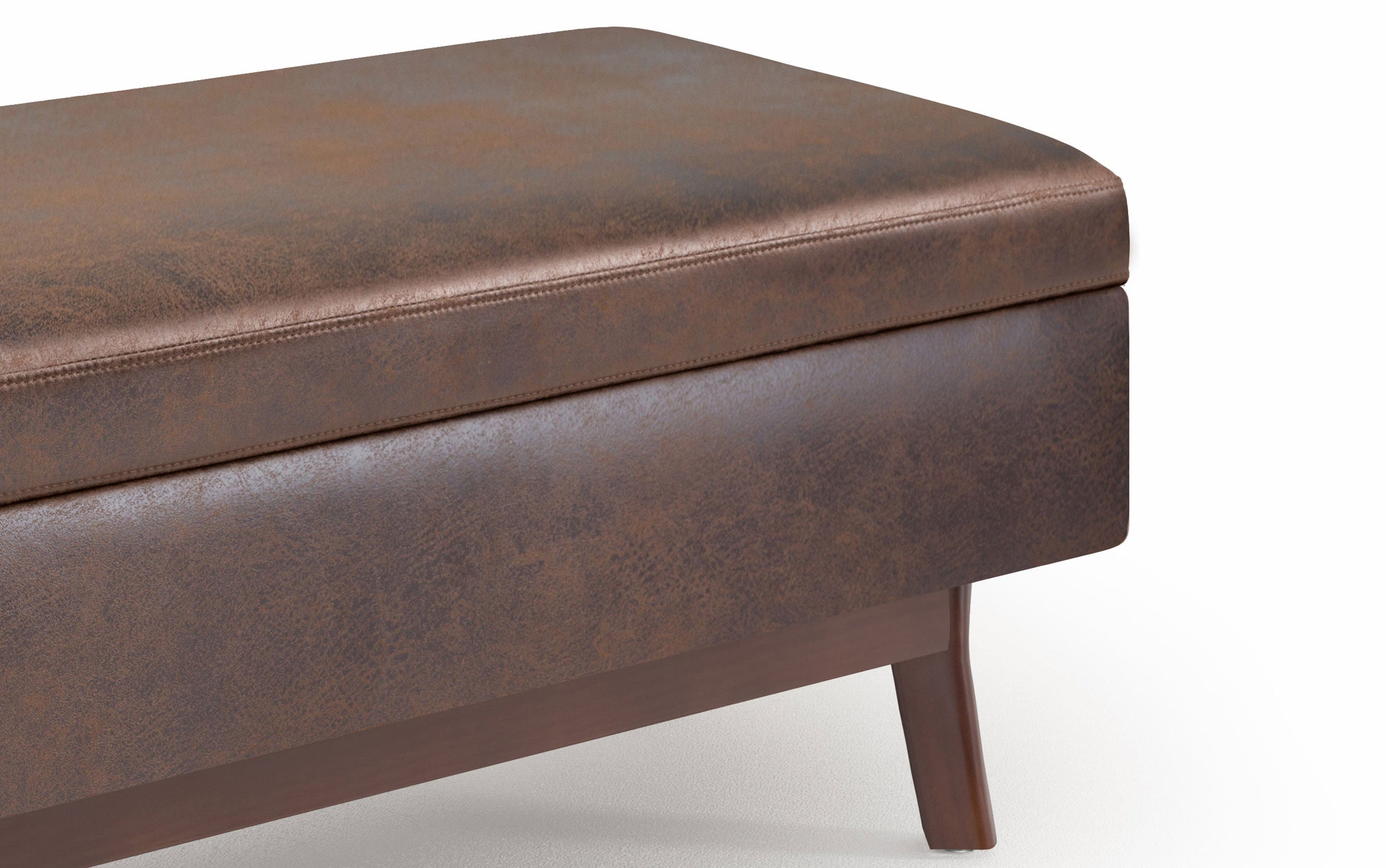 Distressed Chestnut Brown Distressed Vegan Leather | Owen Small Rectangular Storage Ottoman
