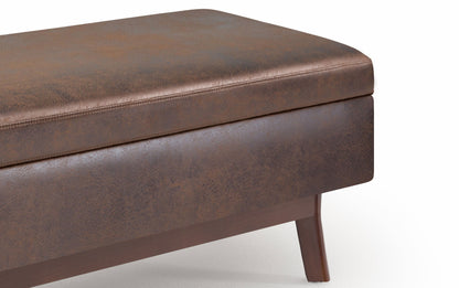 Distressed Chestnut Brown Distressed Vegan Leather | Owen Small Rectangular Storage Ottoman