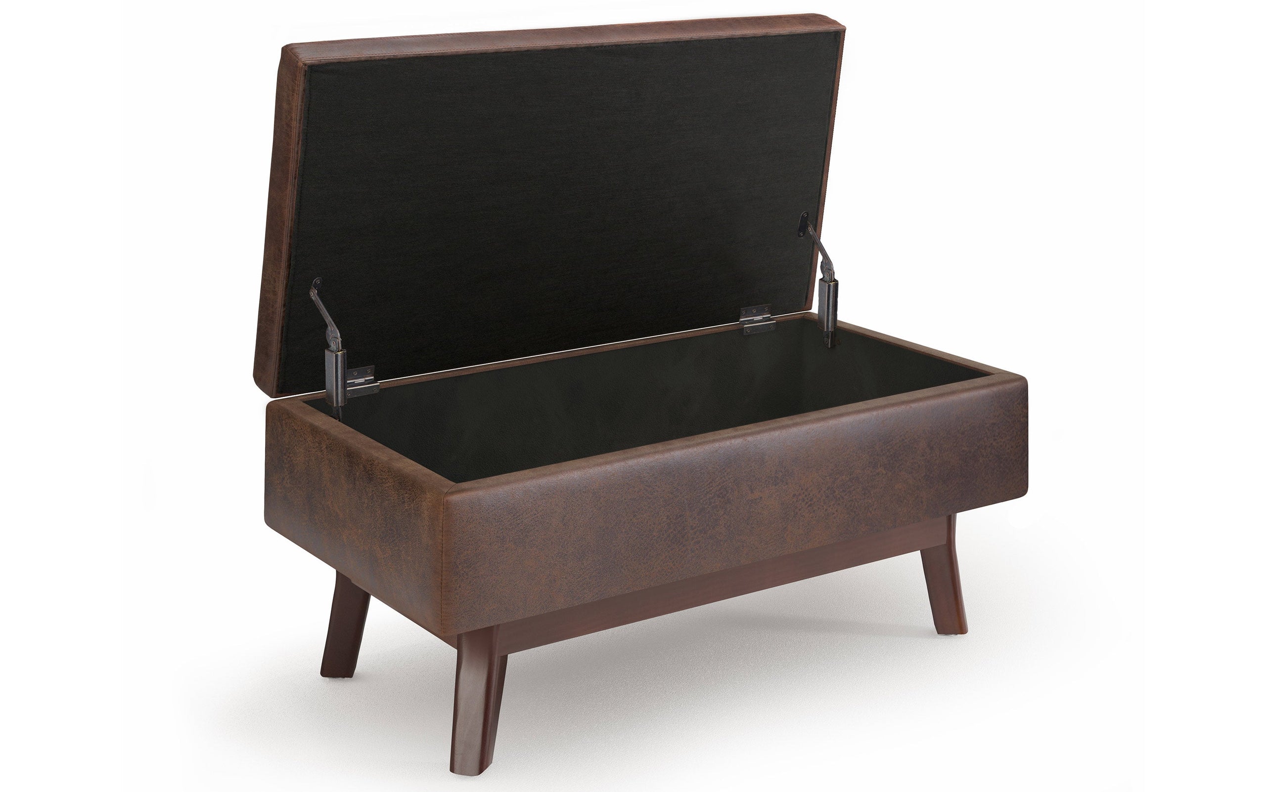 Distressed Chestnut Brown Distressed Vegan Leather | Owen Small Rectangular Storage Ottoman