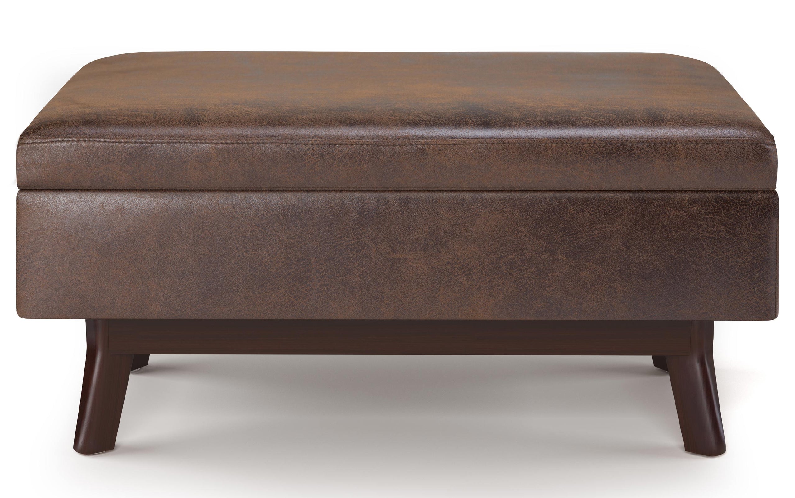 Distressed Chestnut Brown Distressed Vegan Leather | Owen Small Rectangular Storage Ottoman