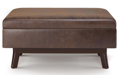 Distressed Chestnut Brown Distressed Vegan Leather | Owen Small Rectangular Storage Ottoman