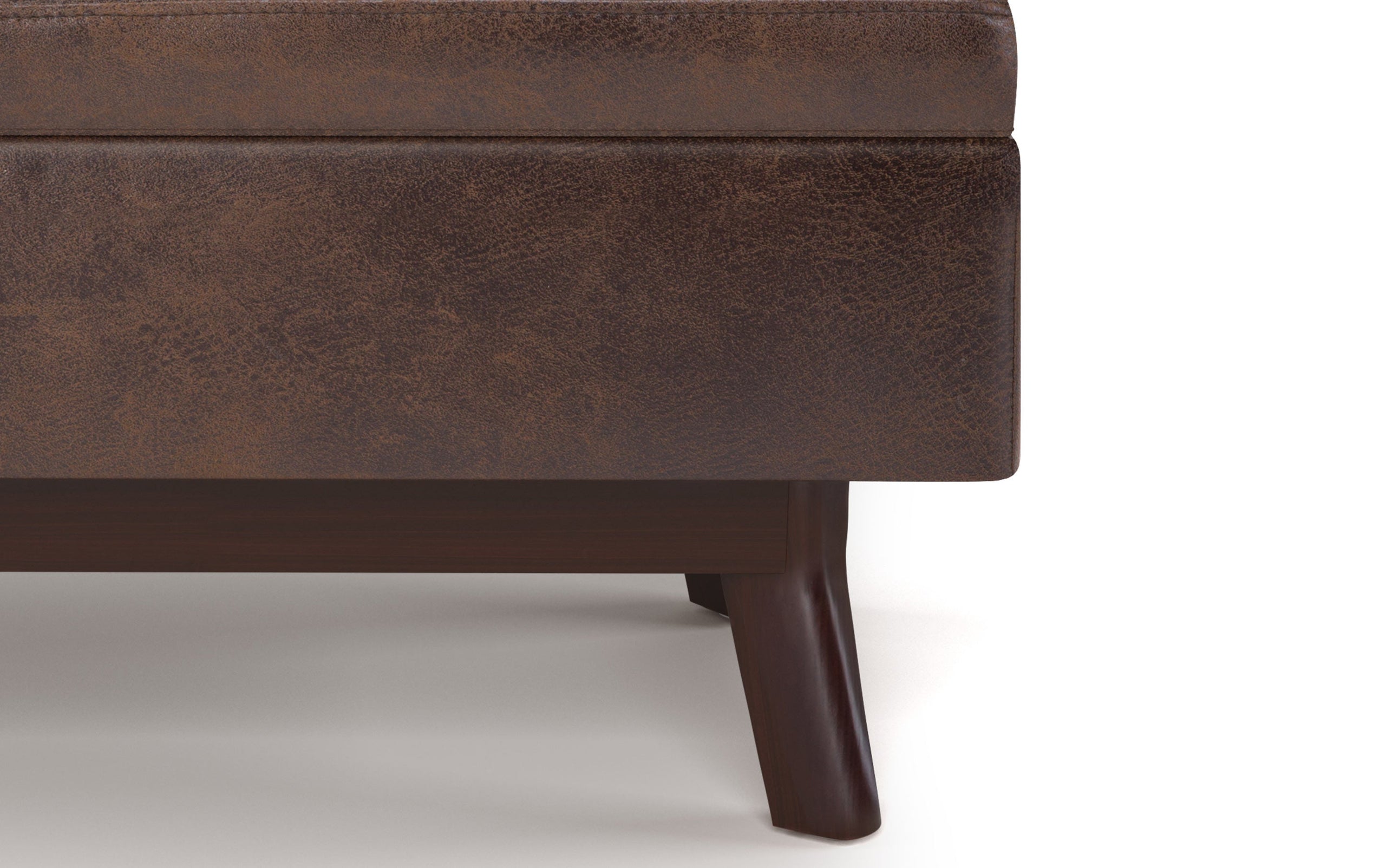 Distressed Chestnut Brown Distressed Vegan Leather | Owen Small Rectangular Storage Ottoman